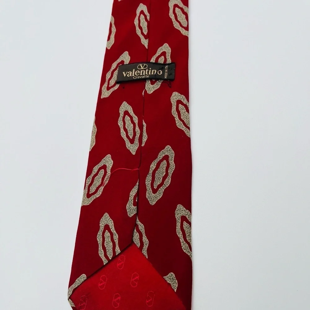 Valentino Vintage Italian Silk Tie Necktie Red/Black Geometric Pattern